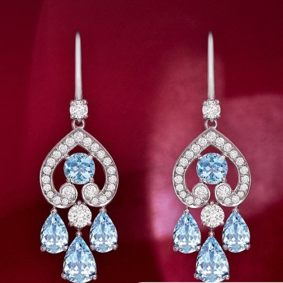 Rare Aquamarine Sparkling Chandelier Earrings - Picture 1 of 12
